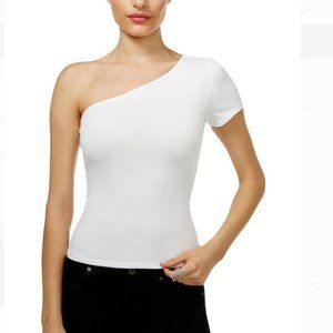 Guess Size L True White One-Shoulder Tilt Crop Top